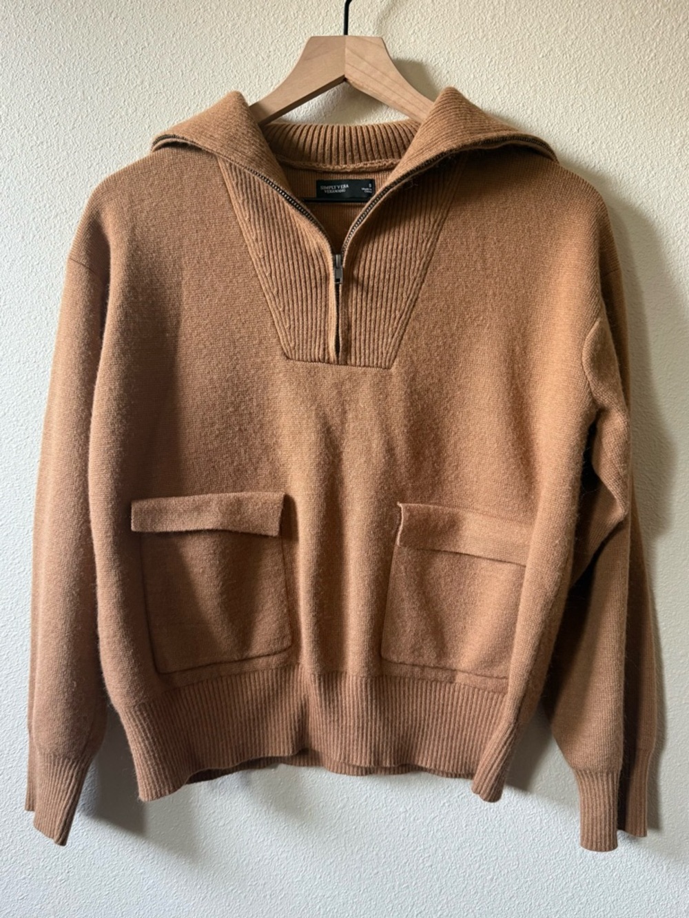 Simply Vera Vera Wang Women’s Half-Zip Hooded Sweater in Camel Brown
